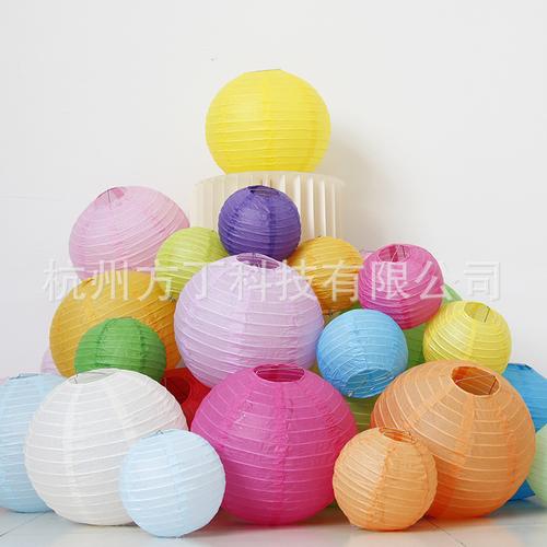 廠家批發彩色紙燈籠中秋紅色紙燈籠 手工diy圓形燈籠商場裝飾用品